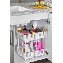 Poomy 2'li 2 Katlı Tezgah Altı Organizer Raf - Banyo Düzenleyici Raf Mutfak Evye Altı Düzenleyici Siyah