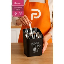 Poomy 2'li Tezgah Üstü Kaşıklık - Mutfak Organizer Düzenleyici Kepçelik Kaşık Bıçak Standı Siyah
