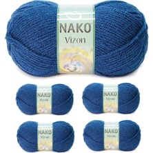 Royaleks Group 5 Adet Vizon Premium Akrilik El Örgü Ipi Yünü Renk NO:517 Orta Mavi