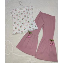 Herşey Trend Herşeytrend 1-2-3-4 Yaş Kiraz Baskılı Tişört Ispanyol Paçalı Likralı 2li Kız Çocuk Takımı Gül Kurusu