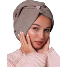 Ellia Soft Hair Kalın Mikrofiber Saç Kurutma Bonesi Saç Havlusu Saç Kurulama Havlusu Kahverengi