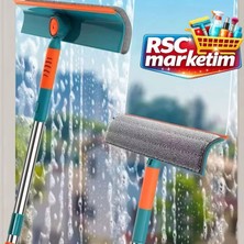 RSC Marketim 180 Derece Dönebilen Teleskopik Çift Taraflı Pratik Cam Silme Aparatı Uzayabilen Cam Silme Paspası