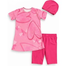 Kalp Desenli Boneli Kız Çocuk Üçlü Mayo Set