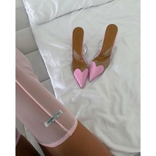 Funda Akın Mi Luz Ayakkabı Kalp Detaylı Şeffaf Bantlı Topuklu Terlik