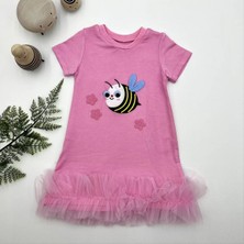 Herşey Trend Herşeytrend 1-2-3 Yaş Arıcık Nakışlı Eteği Fırfırlı Jile Kız Çocuk Elbisesi Pembe