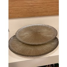 Plus Home Sunum Servis Yuvarlak Büyükboy 2'li Altın Cam Çapı 33 cm