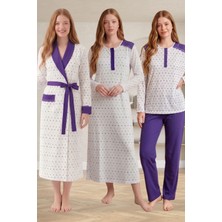 Mecit Pijama Mecit 6360 Mor Kadın Sabahlık Pijama Gecelik Set