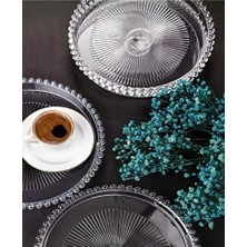 Royaleks Group Boncuklu Sunum Tepsisi, Şeffaf Tepsi, Çay Tepsisi, Sunumluk 23 cm