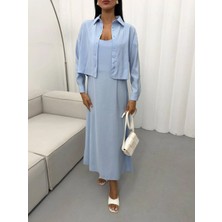 Vesantia Kadın Bebe Mavisi Gömlek Elbise Takım