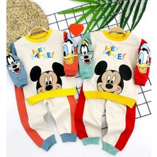 Herşey Trend Herşeytrend 9-12-18-24 Ay Mickey ve Arkadaşları Desenli Uzun Kollu Sweat 2li Kız Erkek Bebek Takımı Mavi