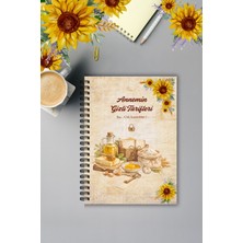 Burak Baskı Tasarım Nostaljik Ayçiçeği Annemin Gizli Tarifleri, Yemek Tarif Defteri, Tel Spiralli A5, Not Defteri