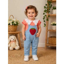 Uçurtma Baby Kids Babybuu Çilek Cepli Fırfırlı Yakalı Kot Kız Bebek Yazlık Bayramlık Salopet