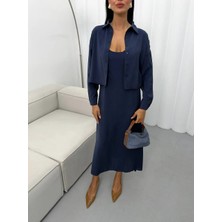 Vesantia Kadın Lacivert Gömlek Elbise Takım