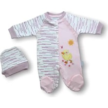 Herşey Trend Herşeytrend 0-3 3-6 6-9 Ay Süslü Ördek Nakışlı Şapkalı Kız Bebek Tulumu Pembe