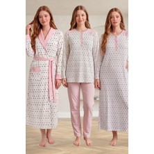 Mecit Pijama Mecit 6360 Pembe Kadın Sabahlık Pijama Gecelik Set