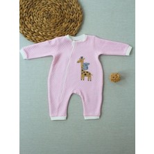Herşey Trend Herşeytrend 6-9 12-18 18-24 24-36 Ay Animal Nakışlı Bal Peteği Kumaş Es Fermuarlı Kız Bebek Tulumu Pembe