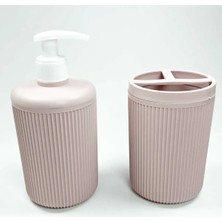 Royaleks Group Plastik Sıvı Sabunluk ve Diş Fırçalık Set Renk Pudra