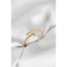 Luxdanet Çivi Model Zirkon Taşlı Gold Renk Kadın Yüzük