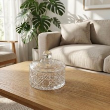 Fair Home Hasır Desen Kristal Kulplu Kapaklı Cam Çerezlik – Şekerlik – 10×10 cm