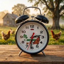 Eski Yeni Antik Tavuklu Kurmalı Saat Alarmlı Siyah(Horozlu Saat)