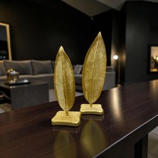 Sleep Nova Golden Leaf Gold Yaprak Tasarımlı Dekoratif Obje Seti, 2'li