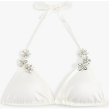 Koton Koton x Sibil Çetinkaya - Taşlı Çiçek Aksesuar Detaylı Üçgen Bikini Üstü