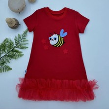 Herşey Trend Herşeytrend 1-2-3 Yaş Arıcık Nakışlı Eteği Fırfırlı Jile Kız Çocuk Elbisesi Kırmızı