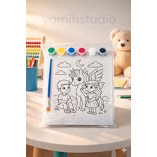 Yamih Studio Unicorn ve Çocuk Temalı Tuval Boyama Seti - 6 Renk Akrilik Boya + Fırça Hediyeli