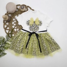 Herşey Trend Herşeytrend 1-2-3 Yaş Fiyonklu Mickey Astarlı Etekli Kız Bebek Tütü Elbisesi Sarı-Ekru