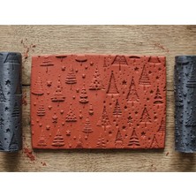 Atölye Dekupaj Model 189 -Noel Ağaçları Deboss & Emboss İkili Set - Polimer Kil Seramik Çamuru Doku Oklavası