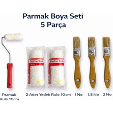 Defne Parmak Boya Seti 5 Parça (10 cm Rulo + 2 Yedek + 1-1,5-2 No Fırça) Detay Boya Seti