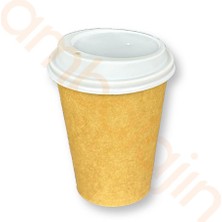 14 Oz Kahverengi Kraft Beyaz Kapaklı Baskısız Karton Sıcak Kahve Bardağı