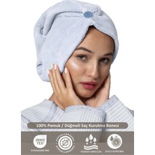 Ellia Soft Marcella %100 Pamuk Saç Kurutma Bonesi Lastikli ve Düğmeli Havlu Bone Açık Mavi