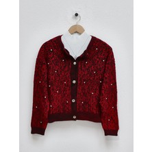 Moda Morfo Metal Düğmeli Taş Detaylı Yumoş Hırka -Kırmızı