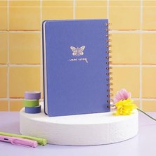 Esranın Dünyası A5 Spiralli Sert Kapak Keten Noktalı Not Defteri, Mavi