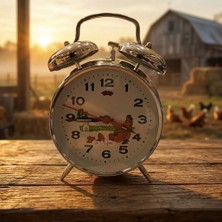 Eski Yeni Antik Tavuklu Kurmalı Saat Alarmlı Gümüş(Horozlu Saat)