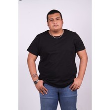 Ekis Büyük Beden Erkek Siyah Sıfır Yaka T-Shirt Kısa Kol Günlük Stil 100% Pamuk
