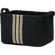 Esranın Dünyası Siyah Renk Çizgili Jüt Sepet - 30 x 21 x 18 cm