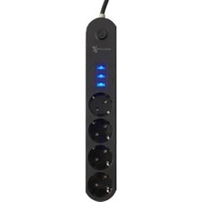 Popüler Sepet 4lü Siyah Anahtarlı 3 USB Li Akım Korumalı Topraklı Çocuk Korumalı Grup Priz 2 Metre