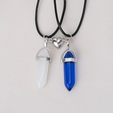 Zuum 2 Li Beyaz , Lacivert Doğal Taş Kalp Detay Mıknatıslı Ip Kolye , Arkadaşlık Kolyesi , Best Friends