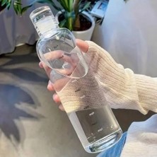 Esranın Dünyası 750 ml Kapasiteli Şeffaf Borosilikat Cam Su Şişesi, Dereceli Matara