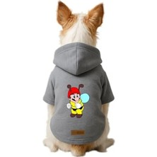 Esranın Dünyası Baskılı Gri Kapüşonlu Köpek ve Kedi Kıyafeti - Xl