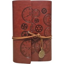 Esranın Dünyası Retro Tasarımlı Deri Kapaklı Günlük Not Defteri - Baskılı Saat Kolye