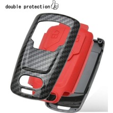 Gümrük Bey Audi Karbon Dokulu Anahtar Kılıfı Silikon Iç Kılıf ve Anahtarlık Karbon-Kırmızı