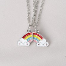 Zuum 2 Li Gökkuşağı Bulut Detaylı Mıknatıslı Zincir Kolye , Arkadaşlık Kolyesi , Best Friends