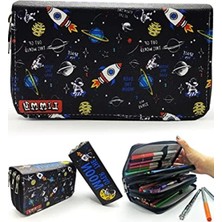 Esranın Dünyası Uzay Temalı Astronot Kalem Kutusu, Vegan Deri Üç Bölmeli