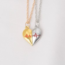 Zuum 2 Li Gold Gümüş Kalp Detay Mıknatıslı Zincir Kolye , Arkadaşlık Kolyesi , Best Friends