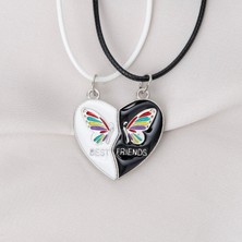 Zuum 2 Li Best Friends Yazılı Kelebek ve Kalp Detay Ip Kolye , Arkadaşlık Kolyesi , Best Friends