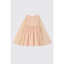 Panço Kız Çocuk Pelerinli Somon Parti Elbisesi