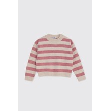 Panço Kız Bebek Çizgili Triko Pembe Kazak